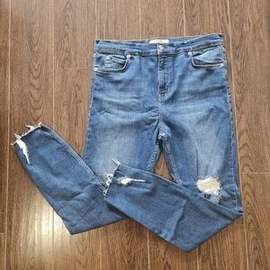Free People Shark Bite Distressed High Rise Skinny Jeans Size 31R